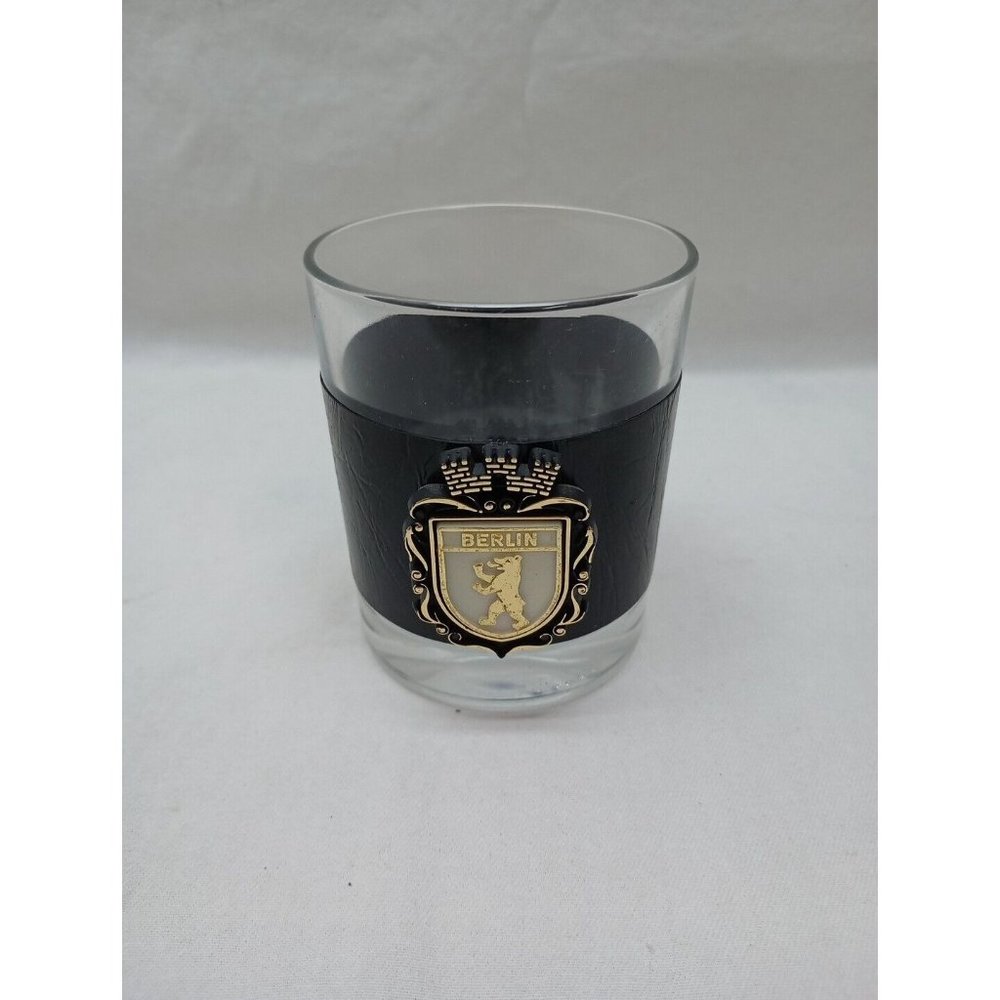 Berlin Whiskey Rocks Glass Made In Italy Leather Wrap Crest Emblem